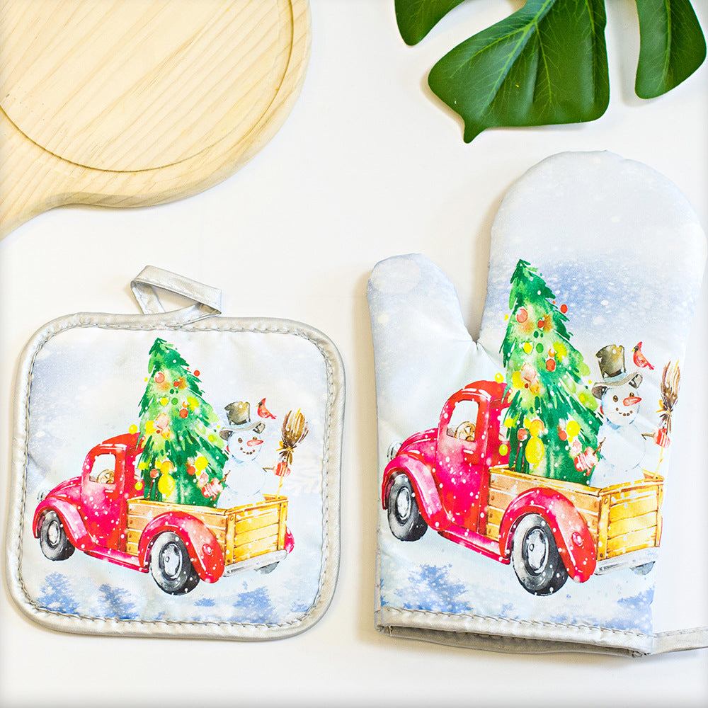 Christmas Kitchen Utensils Printed Oven Mitts