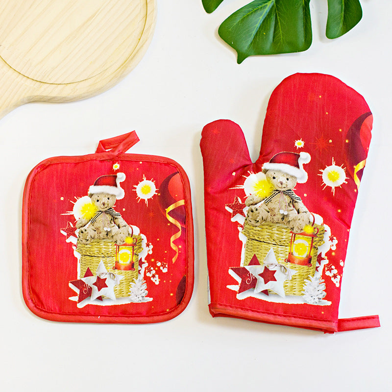 Christmas Kitchen Utensils Printed Oven Mitts