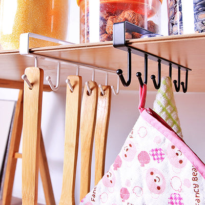 Kitchen Cabinet Under Shelf 6 Hooks Cup Mug Holder Kitchen Iron Hanging Storage Rack Cupboard Organizer Hooks Bedroom Wardrobe