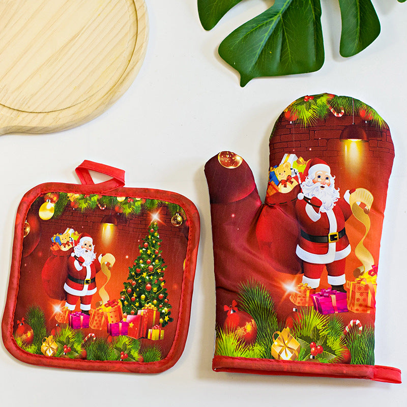 Christmas Kitchen Utensils Printed Oven Mitts