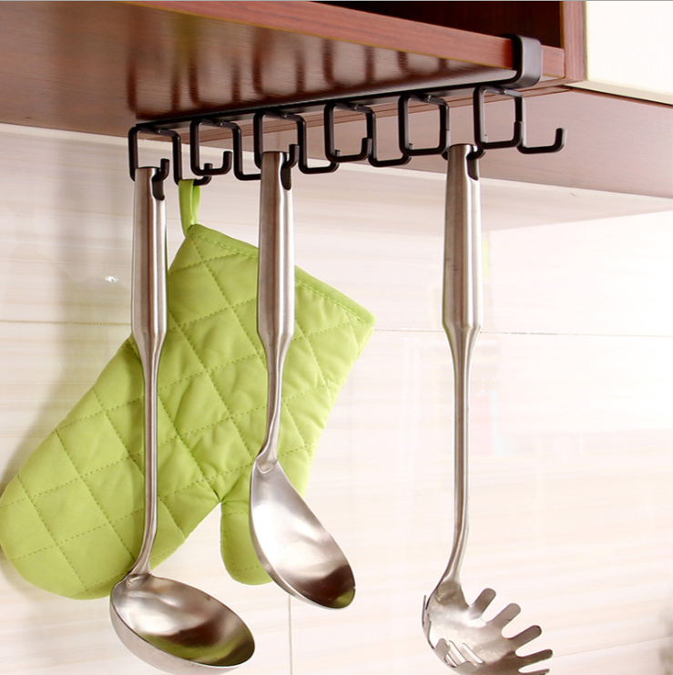 Cross-border flat iron metal hook hanging traceless nail-free cabinet kitchen and toilet hook kitchen cup rack drainage rack