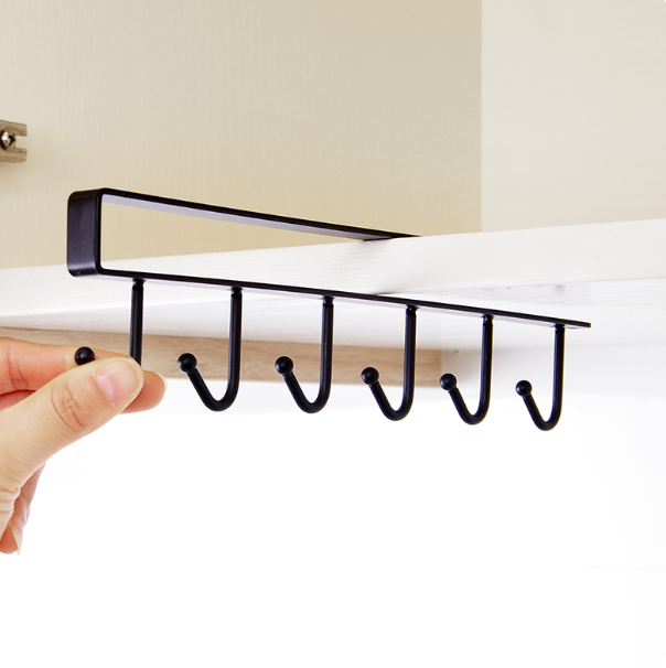 Kitchen Cabinet Under Shelf 6 Hooks Cup Mug Holder Kitchen Iron Hanging Storage Rack Cupboard Organizer Hooks Bedroom Wardrobe